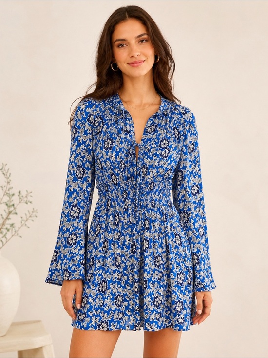 J. Crew Dresses & Skirts - J.Crew Blue Floral Cotton Boho Mini Dress Size S Style CA458